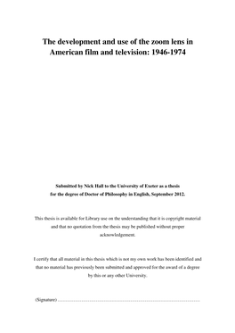 The Development and Use of the Zoom Lens in American Film and Television: 1946-1974