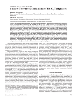 Salinity Tolerance Mechanisms of Six C 4 Turfgrasses