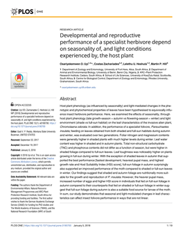 Developmental and Reproductive Performance of a Specialist Herbivore Depend on Seasonality Of, and Light Conditions Experienced By, the Host Plant