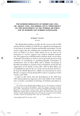 Mt. Ararat (1930), and Dersim (1937-8): Their Impact on the Development of the Turkish Air Force and on Kurdish and Turkish Nationalism