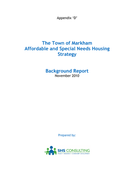 The Town of Markham Affordable and Special Needs Housing Strategy