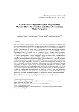 Early Childhood Special Education Program at the Outcome Phase: an Evaluation from Stake’S Countenance Model Perspective