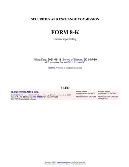 ELECTRONIC ARTS INC. Form 8-K Current Event Report Filed