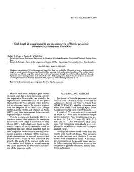 Shell Length at Sexual Maturity and Spawning Cycle of Mytella Guyanensis (Bivalvia: Mytilidae) from Costa Rica