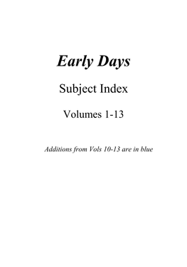 Early Days Index