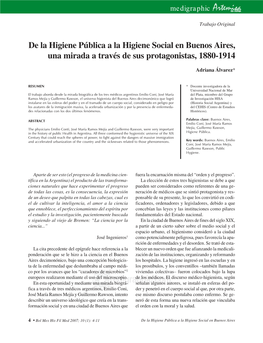 De La Higiene Pública a La Higiene Social En Buenos Aires, Una Mirada a Través De Sus Protagonistas, 1880-1914