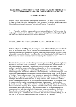 Illegality and Non-Recognition of the State and Attribution of International Responsibilities to Another Subject*