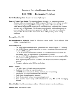 EEL 3002L  Engineering Tools Lab