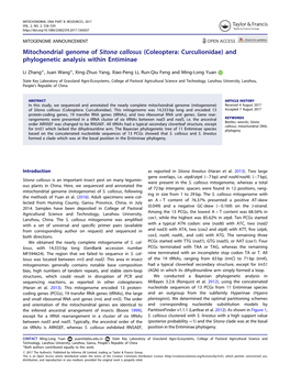 Mitochondrial Genome of Sitona Callosus (Coleoptera: Curculionidae)