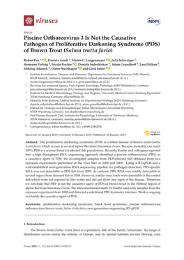 Piscine Orthoreovirus 3 Is Not the Causative Pathogen of Proliferative Darkening Syndrome (PDS) of Brown Trout (Salmo Trutta Fario)