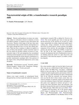 Non-Terrestrial Origin of Life: a Transformative Research Paradigm Shift