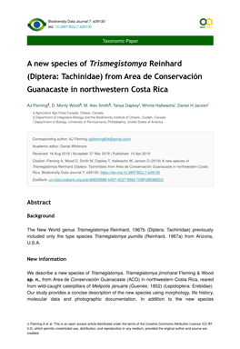 Diptera: Tachinidae) from Area De Conservación Guanacaste in Northwestern Costa Rica