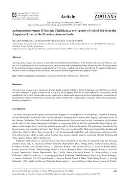 Apistogramma Ortegai (Teleostei: Cichlidae), a New Species of Cichlid Fish from the Ampyiacu River in the Peruvian Amazon Basin