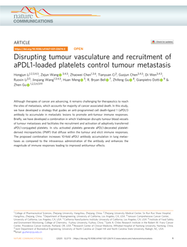 Disrupting Tumour Vasculature and Recruitment of Apdl1-Loaded Platelets Control Tumour Metastasis