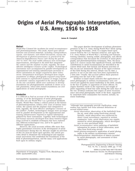 Origins of Aerial Photographic Interpretation, U.S. Army, 1916 to 1918