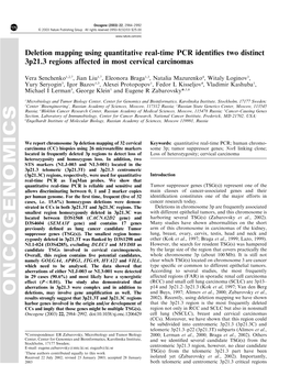 ONCOGENOMICS Results Strongly Suggest That 3P21.3T and 3P21.3C Regions 2002)