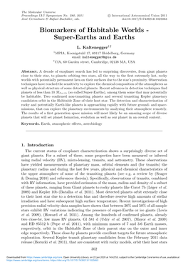 Biomarkers of Habitable Worlds - Super-Earths and Earths