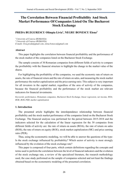 The Correlation Between Financial Profitability and Stock Market Performance of Companies Listed on the Bucharest Stock Exchange