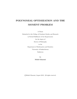 Polynomial Optimization and the Moment Problem