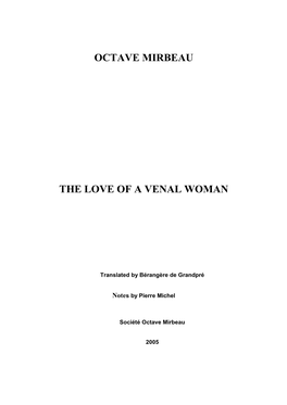 Octave Mirbeau the Love of a Venal Woman