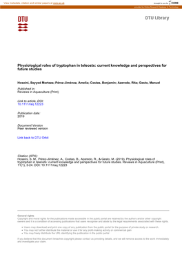 Physiological Roles of Tryptophan in Teleosts: Current Knowledge and Perspectives for Future Studies