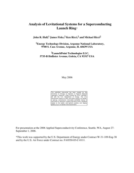 Analysis of Levitational Systems for a Superconducting Launch Ring*