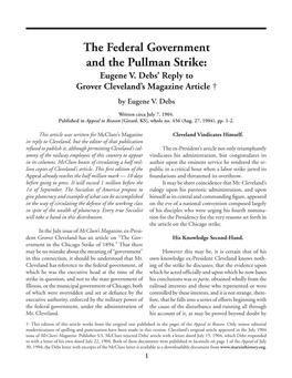 The Federal Government and the Pullman Strike: Eugene V