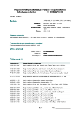 Projekteerimistingimuste Taotlus Detailplaneeringu Koostamise Kohustuse Puudumisel Nr