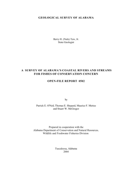 Survey of Alabama's Coastal Rivers and Streams for Fish Of