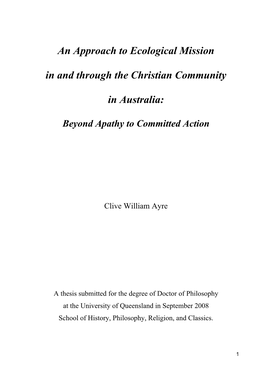 An Approach to Ecological Mission in and Through the Christian Community