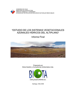 Estudio De Los Sistemas Vegetacionales Azonales Hídricos Del Altiplano”