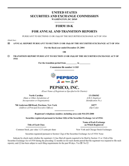 PEPSICO, INC. (Exact Name of Registrant As Specified in Its Charter)