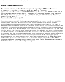 Involvement of Horizontal Gene Transfer in the Emergence of New Pathotypes of Ralstonia Solanacearum