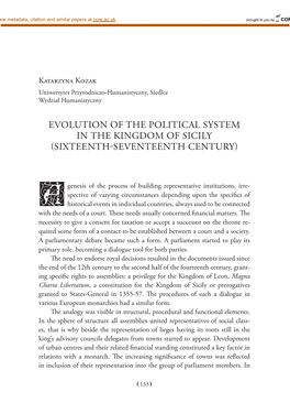 Evolution of the Political System in the Kingdom of Sicily (Sixteenth-Seventeenth Century)