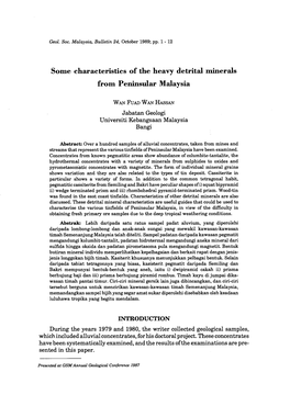 Some Characteristics of the Heavy Detrital Minerals from Peninsular Malaysia