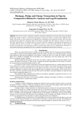 Mortgage, Pledge and Charge Transactions in Nigeria: Comparative/Distinctive Analysis and Legal Examination