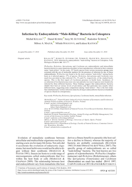 Infection by Endosymbiotic “Male-Killing” Bacteria in Coleoptera * Micha³ KOLASA , Daniel KUBISZ, Jerzy M