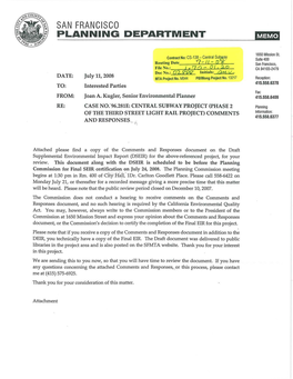 Central Subway Final Supplemental Environmental Impact Statement/ Supplemental Environmental Impact Report