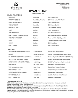 RYAN SHAMS FILM & TELEVISION QUANTICO Guest Star ABC / Gideon Raff