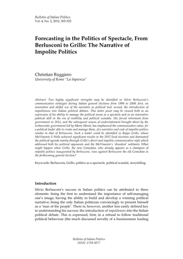 Forecasting in the Politics of Spectacle, from Berlusconi to Grillo: the Narrative of Impolite Politics