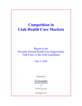 Competition in Utah Health Care Markets