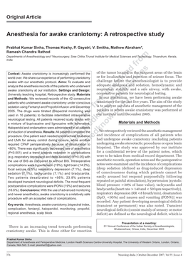 Anesthesia for Awake Craniotomy: a Retrospective Study