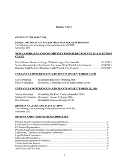 New Candidates and Committees Registered for the 2016 Election Cycle