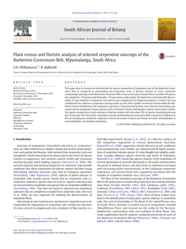 Plant Census and Floristic Analysis of Selected Serpentine Outcrops of The