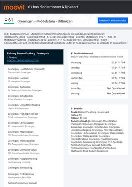 61 Bus Dienstrooster & Lijnroutekaart