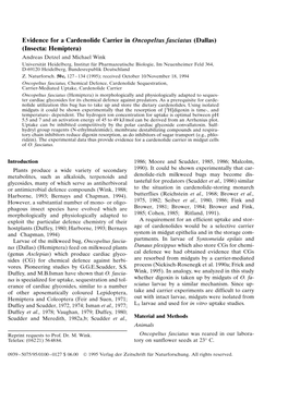 Evidence for a Cardenolide Carrier in Oncopeltus Fasciatus