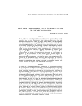 Indígenas Y Neohispanos En Las Áreas Fronterizas De Costa Rica (1800-1860)