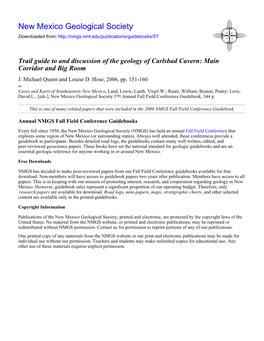 Trail Guide to and Discussion of the Geology of Carlsbad Cavern: Main Corridor and Big Room J