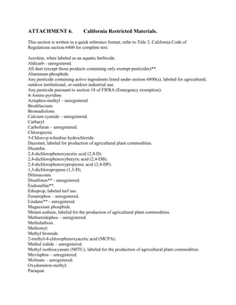 ATTACHMENT 6. California Restricted Materials