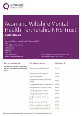 Avon and Wiltshire Mental Health Partnership NHS Trust Quality Report